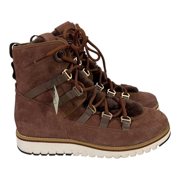 Cole Haan Suede Faux Fur Lined Speed Lace Up Boots Size 9.5 NEW - Picture 1 of 9